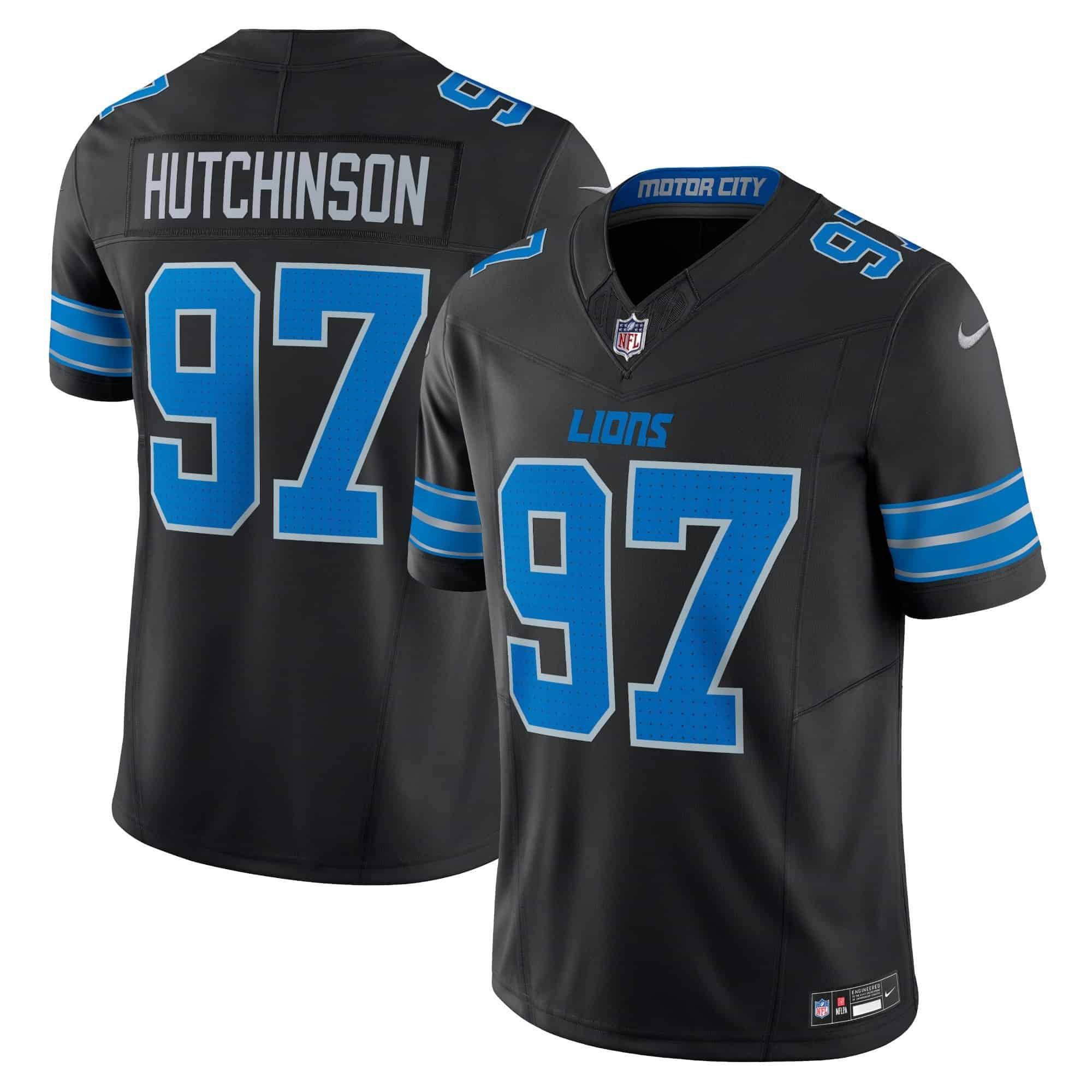 Men Detroit Lions #97 Hutchinson Black 2024 Nike Vapor Limited NFL Jersey style 1